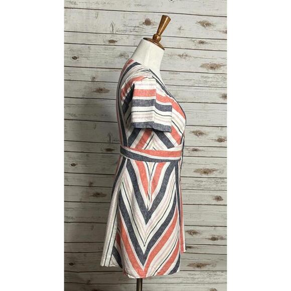 Parker Kacey casual striped V-neck linen-blend button front mini dress Size 8 - Picture 5 of 8